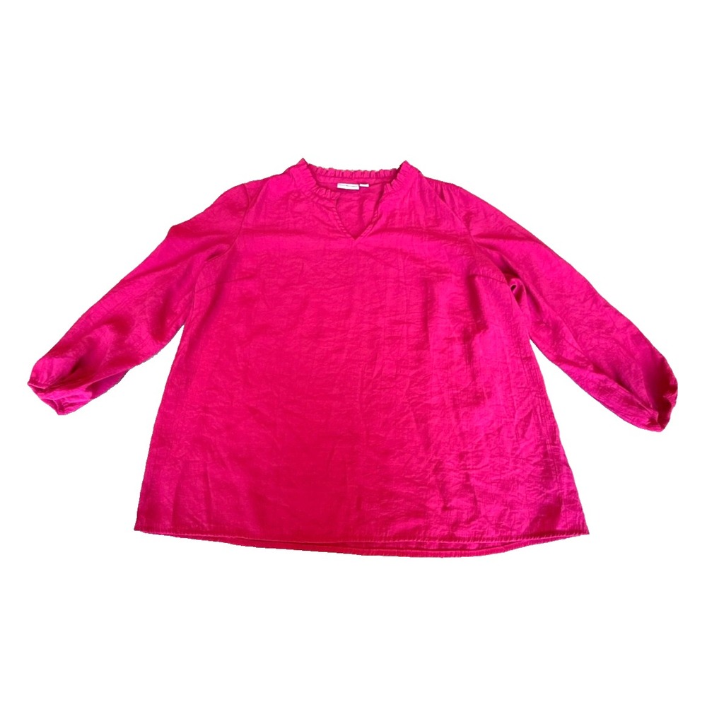 Kim Rogers Women's Ruffle Neck V Neck Neck Blouse Fushchia Size Medium
